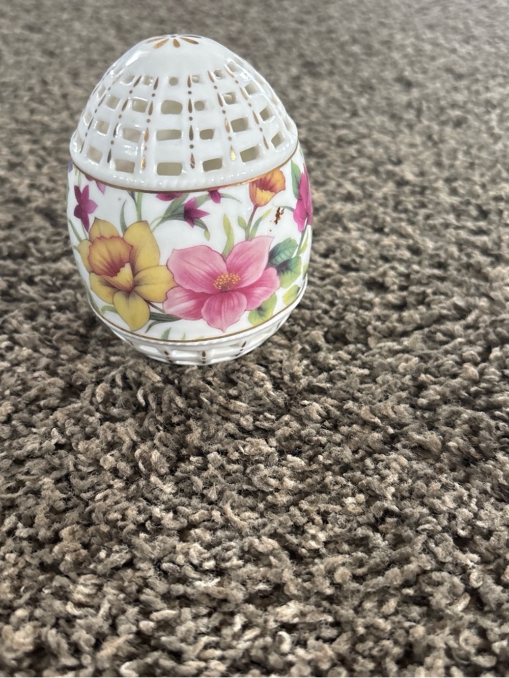Floral Porcelain Egg Accent - Pink & Yellow